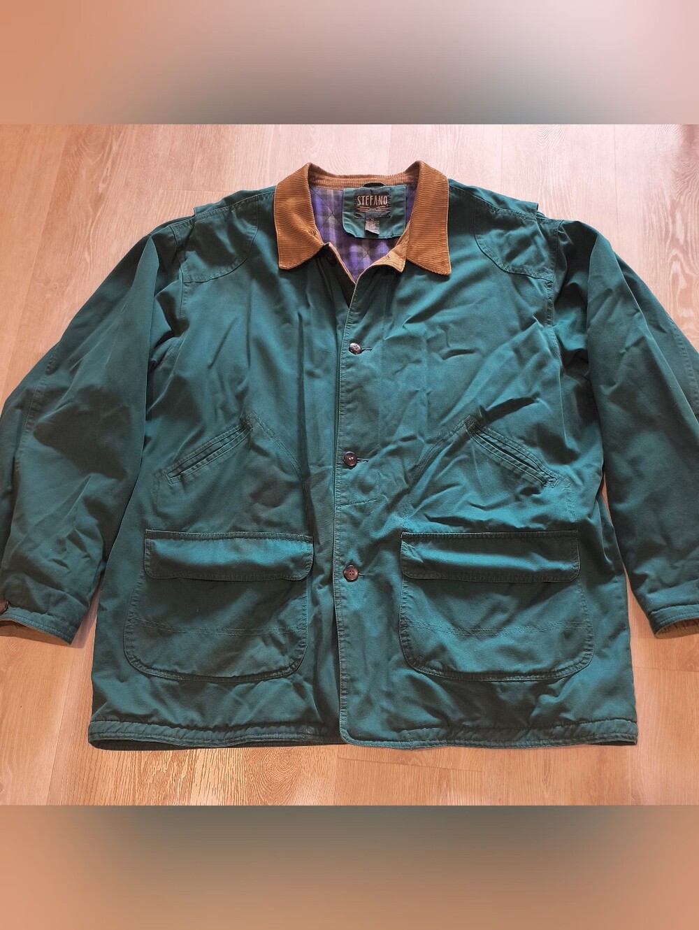 Vintage Men's Green Barn Jacket with Corduroy Collar - XL